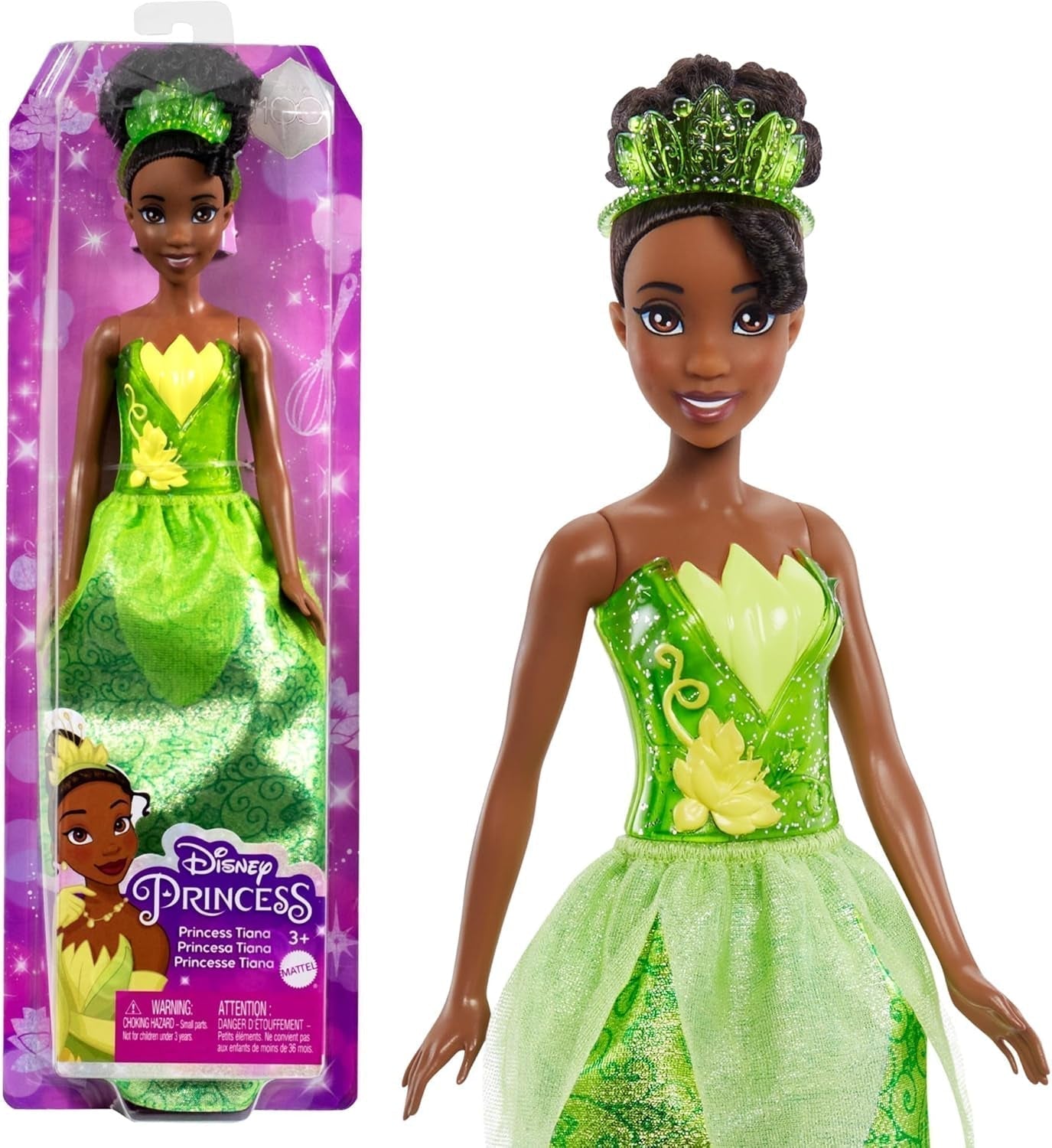 Mattel DISNEY Princess Aurora - lalka w typowym stroju, zdejmowane buty i tiara, błyszcząca góra i odpinana wzorzysta spódnica, długie włosy do układania, HLW09 Naty Shop Tiana Dolls