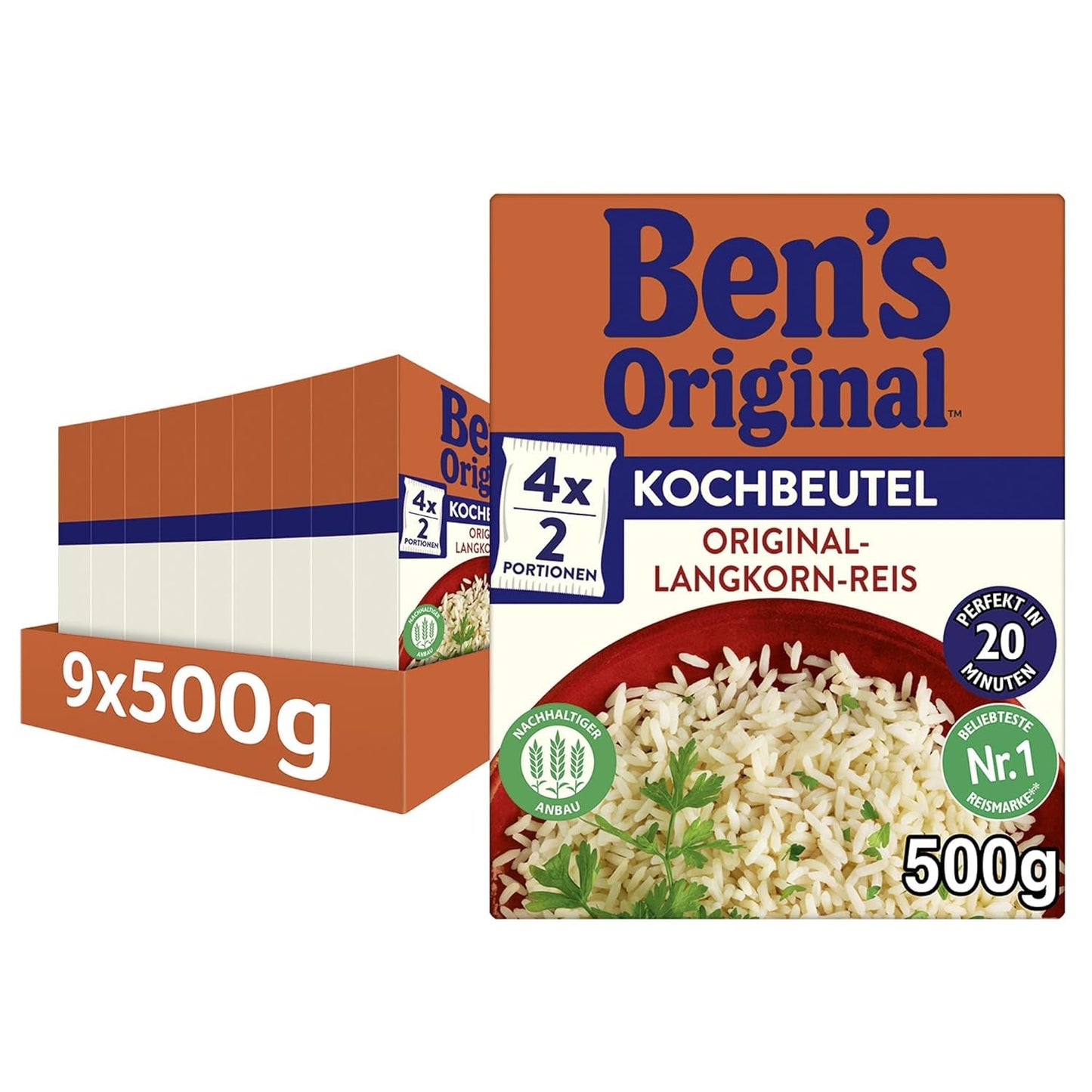 BEN'S ORIGINAL™ Ryż długoziarnisty, gotowany w torebce, 9 x 500 g, 20 minut