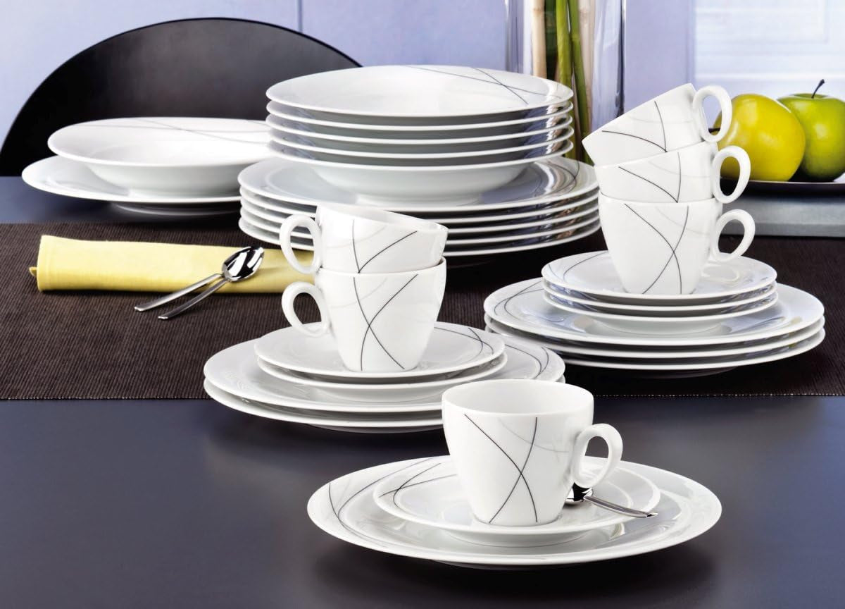 Seltmann Weiden 001.706904 Zestaw zastawy stołowej Trio Highline, 30 sztuk, 36,5 x 31,2 x 36,9 cm, biały