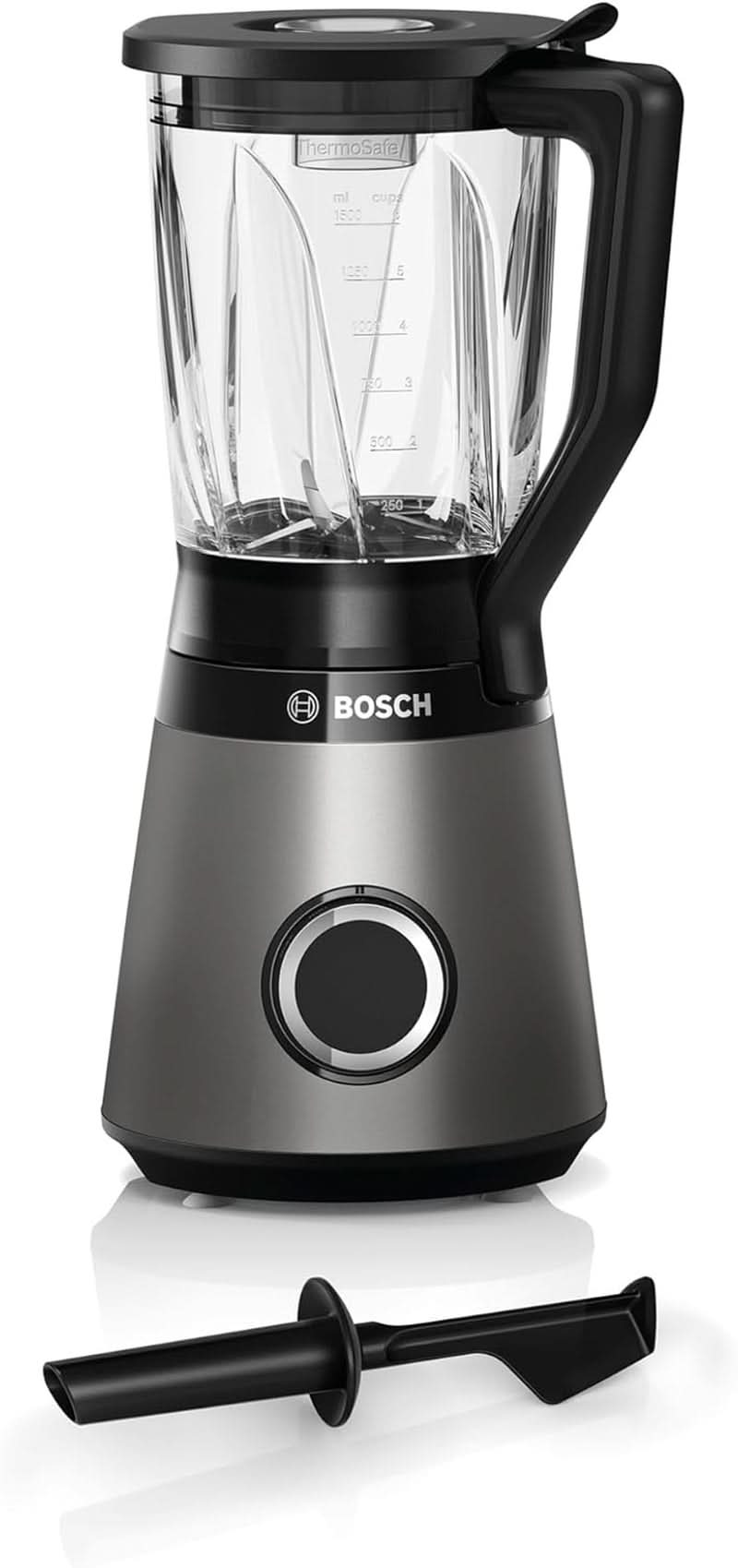 Mikser stojący Bosch Vitapower Serie 4 MMB6172SN, wersja Verbesserte, 10 Jahre Motorgarantie, Edelstahl-Klingen, 1,5 l Glasbehälter, Spülmaschinenfeste Teile, 30 000 U/Min, 1200 W, Silver Kitchen Naty Shop