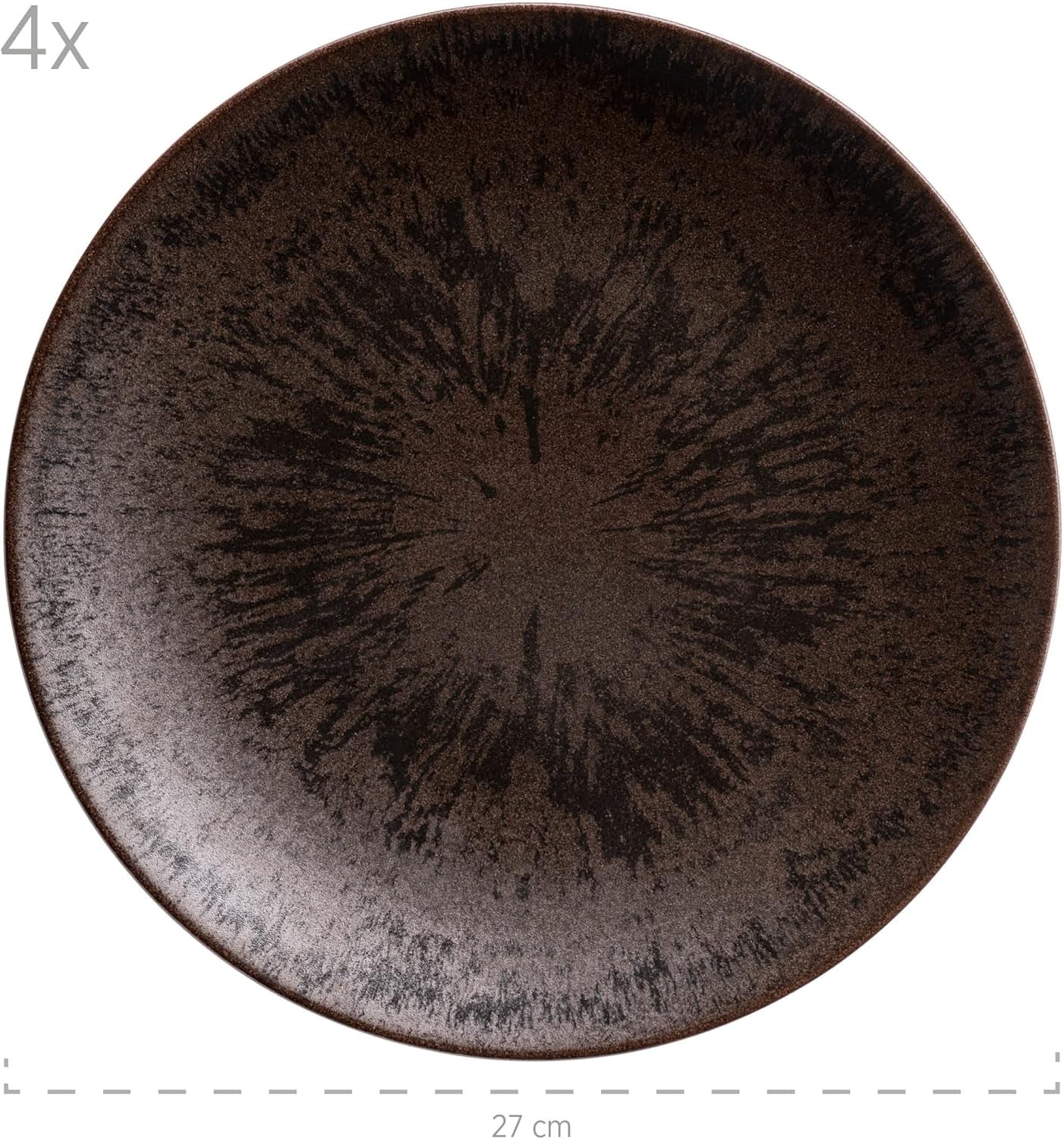 MĘSER Bronze Metallic 12-częściowy serwis stołowy dla 4 osób z elegancką i błyszczącą glazurą Zestaw talerzy obiadowych z talerzem obiadowym, talerzem obiadowym i talerzem deserowym z wysokiej jakości ceramiki, kamionki, brązu