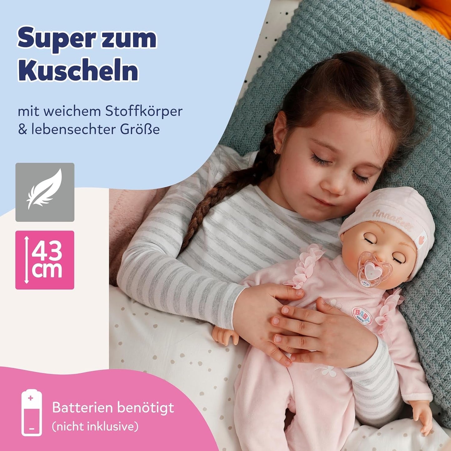 BABY Born Annabell 43 cm - Miękka lalka z 7 funkcjami elektronicznymi i dźwiękiem - Odpowiednia dla dzieci od 3 roku życia - Lalka zawiera akcesoria - Wymaga baterii