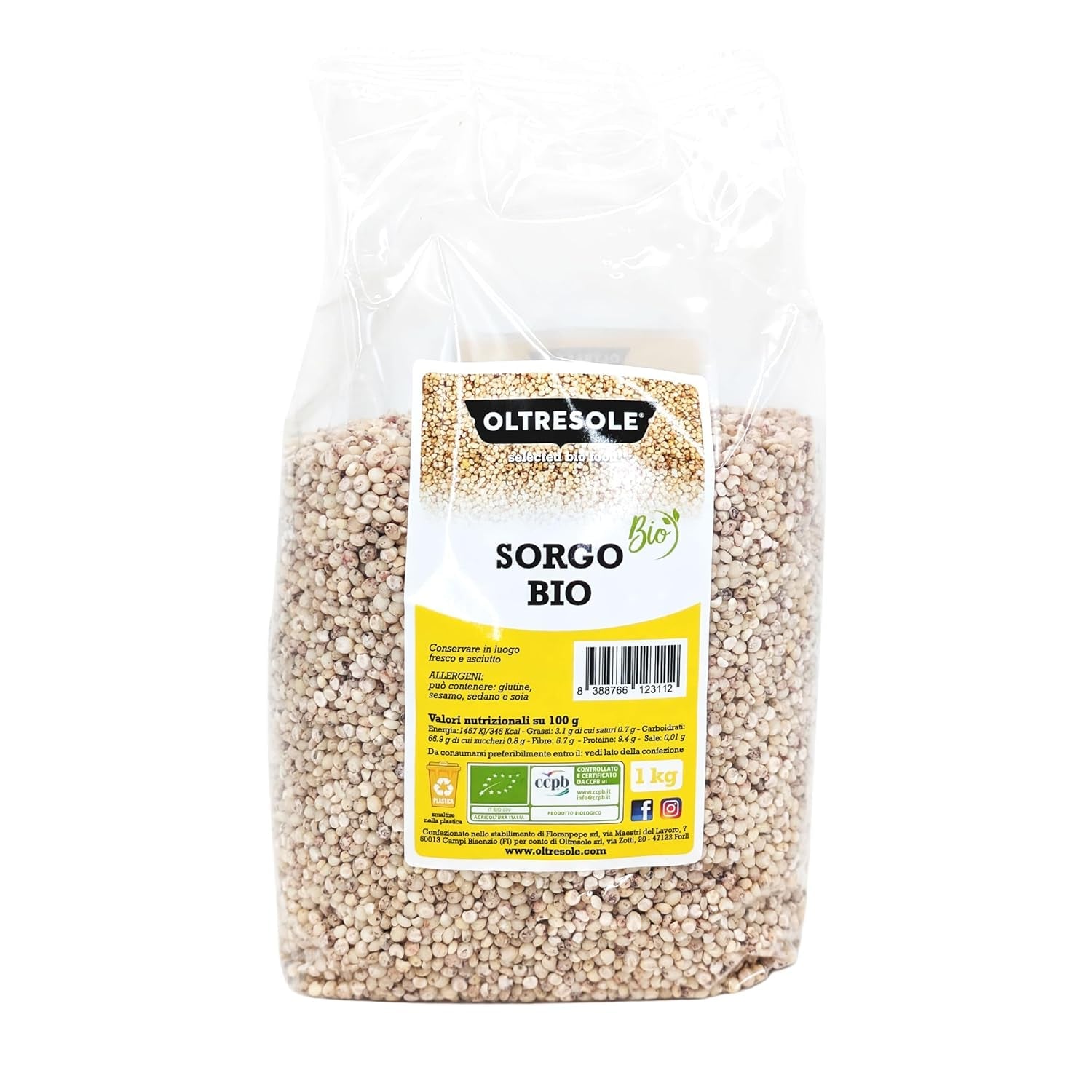 Organiczne sorgo białe, 1 kg, łuskane, surowe ziarno, uprawiane metodami ekologicznymi we Włoszech, idealne opakowanie dla rodziny
