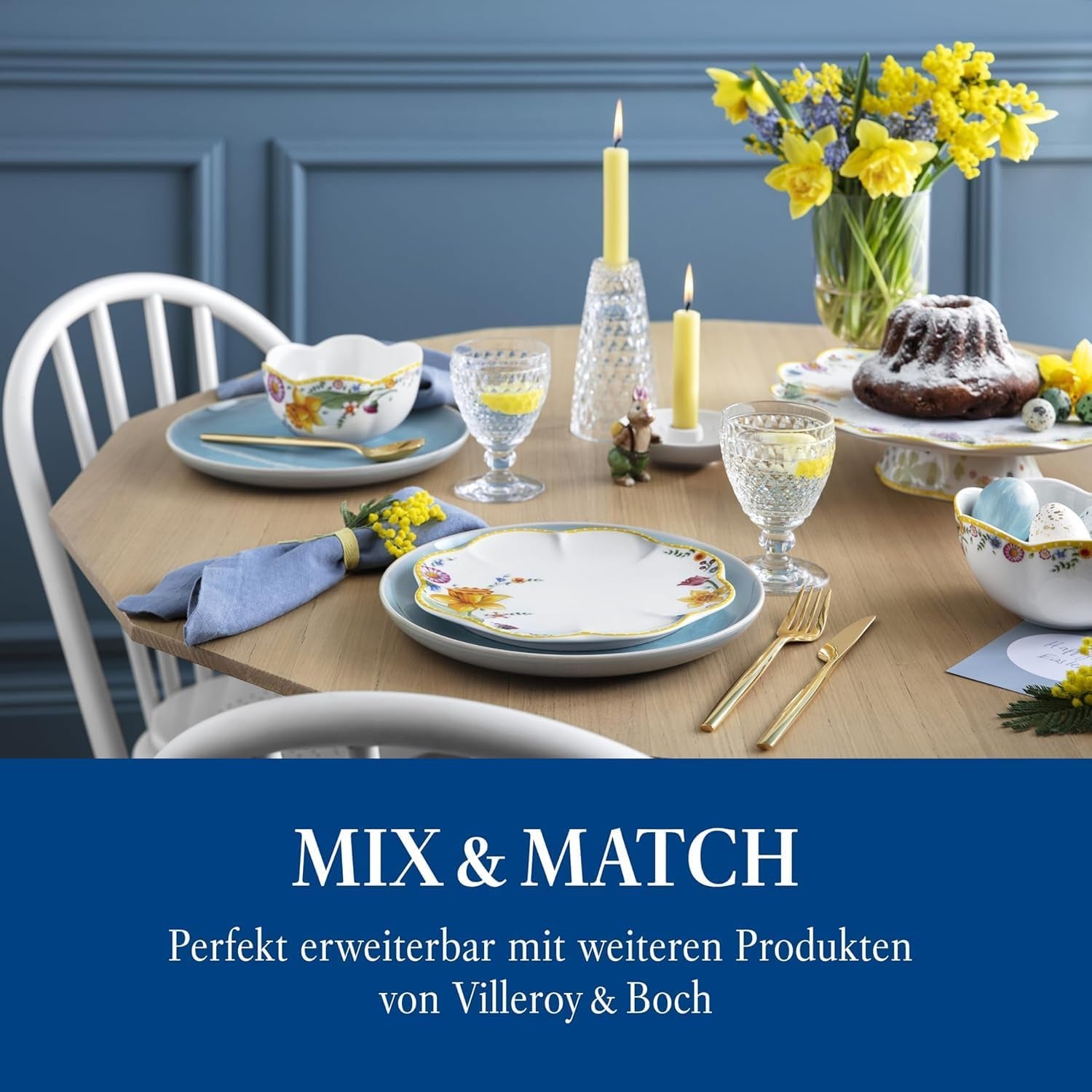 Villeroy & Boch - Zestaw śniadaniowy „Przebudzenie wiosny” dla 2 osób, 6 sztuk, Zestaw naczyń wielkanocnych, Śniadanie, Wielkanoc, Serwis kawowy, Wiosenna zastawa stołowa, Porcelana