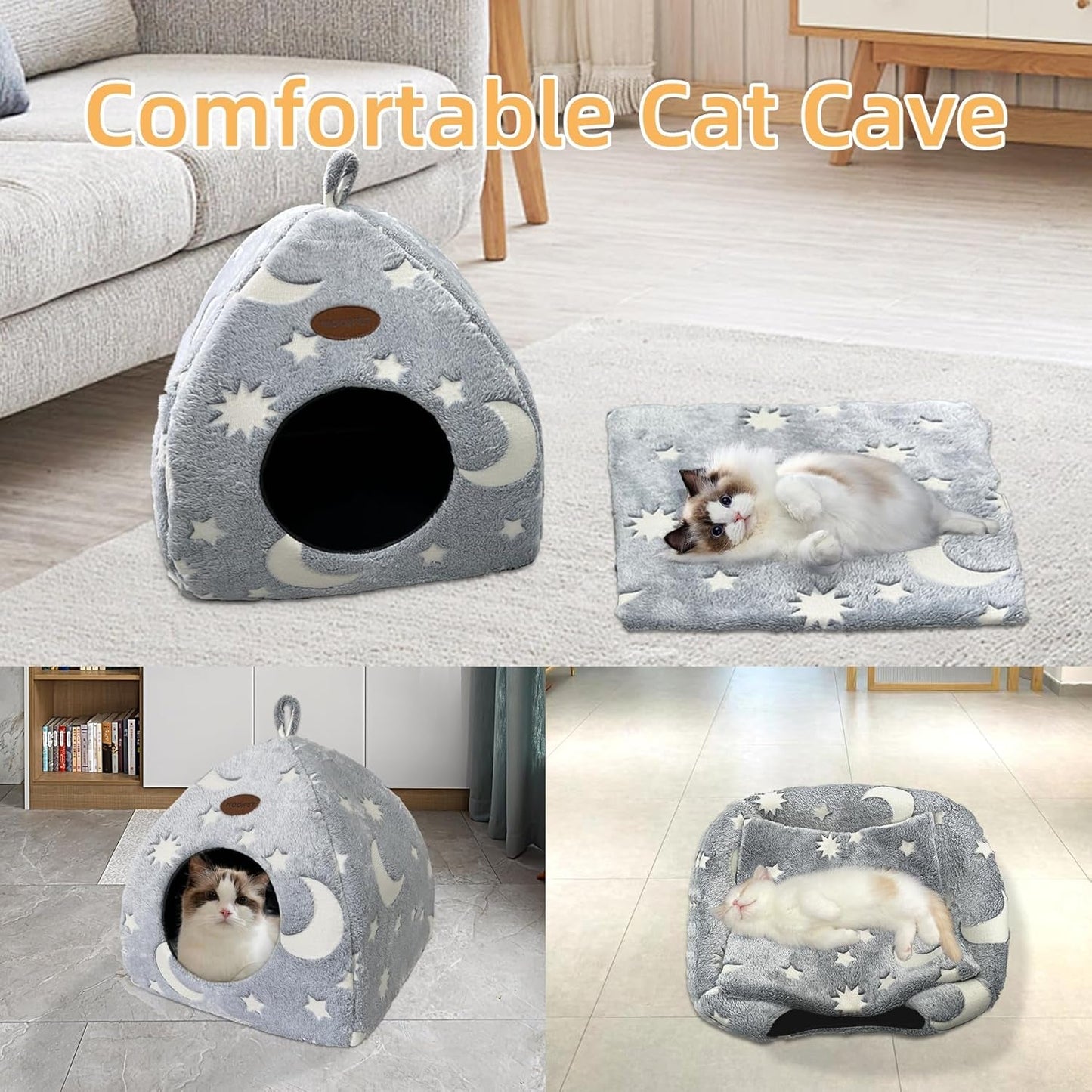 Katzenhöhle Plüsch Katzenhaus mit Waschbarem Kissen Faltbare Katzenzelt Höhle z uchwytem Weiches und Warmes Katzenbett für Drinnen 33x33x35cm