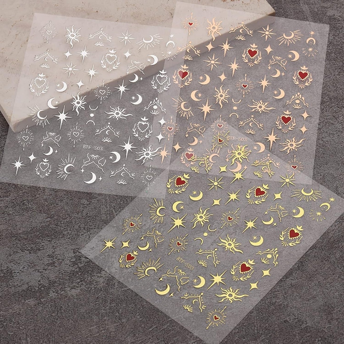JMEOWIO Nagelsticker Mond Stern 9 Blatt Nail Art Naklejka Selbstklebend Nagelaufkleber Sonne Dekoration Nageldesign Zubehör