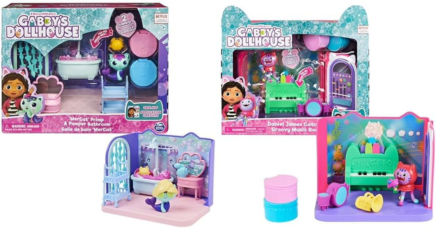Pokój Deluxe w domku dla lalek Gabby, odlotowa sala muzyczna i pokój Deluxe, elegancka kąpiel relaksacyjna, kąpiel dla kociąt morskich