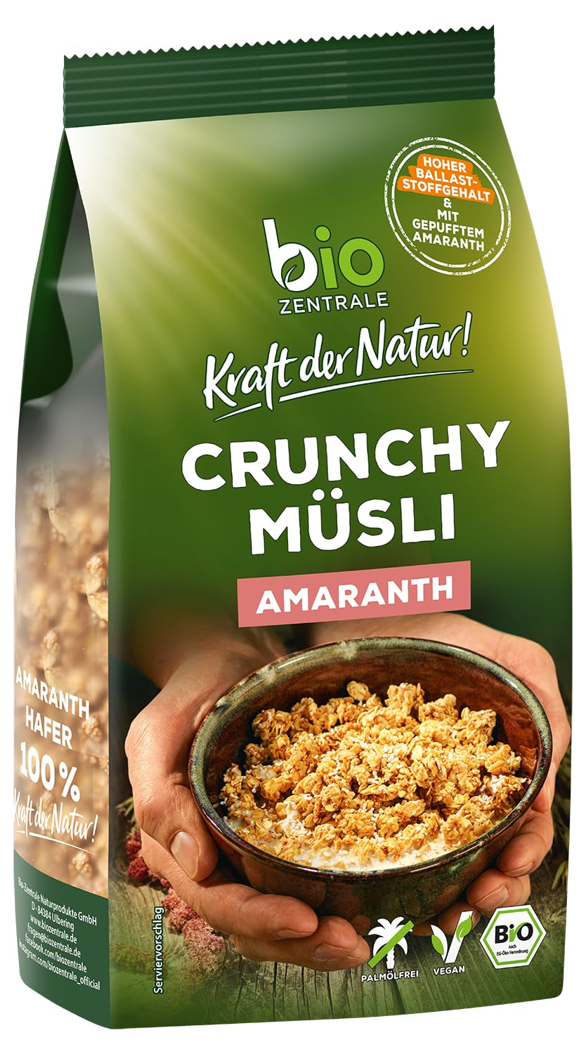 Chrupiące musli z jagodami Biozentrale | 375 g organicznego musli | Idealny na śniadanie i filiżankę musli na wynos | Alternatywa dla batonów musli
