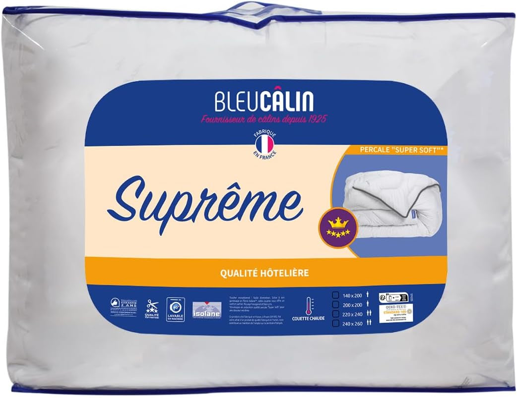 Kocyk Supreme Bleu Câlin, bardzo ciepły, wyjątkowo miękka koperta, super miękki, hotelowy komfort, 140 X 200 cm Kołdry i kołdry Naty Shop