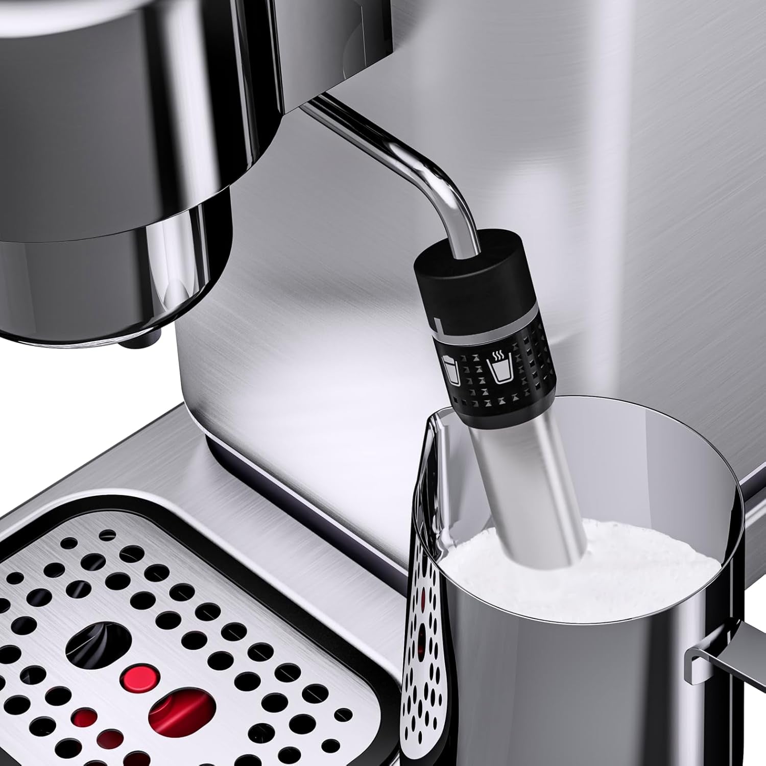 Ekspres do kawy WMF Lumero, kolba, 1400 watów, kolba, 3 wkładki, na 1-2 filiżanki espresso, w tym na kapsułki, 15 barów, uchwyt na kubek, spieniacz do mleka, stal nierdzewna matowa