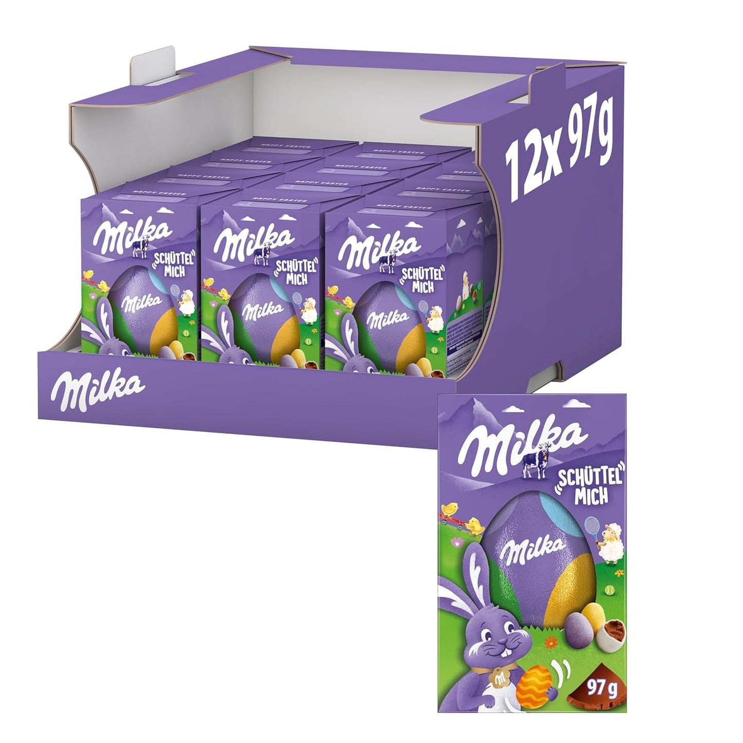 Milkshake Me Egg – czekoladowe jajko nadziewane mini kolorowymi jajkami z alpejskiej mlecznej czekolady – 97g
