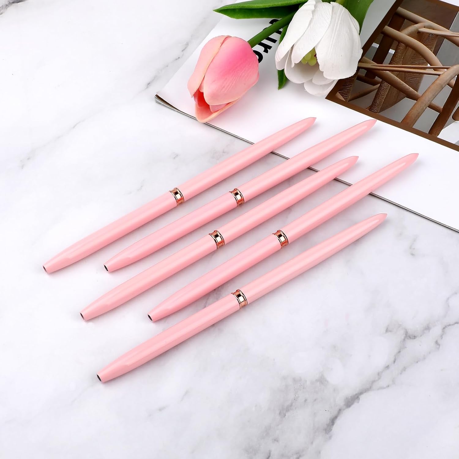 Nail Art Liner-Pędzel 5-Teiliges Gel-Nagellack-Malerei-Nagel-Punkt-Zeichnungs-Werkzeug Für Lange Linien Kunst-Design-Stift-Set Metallgriff Nail-Art-Design-Binsel Für Frauen