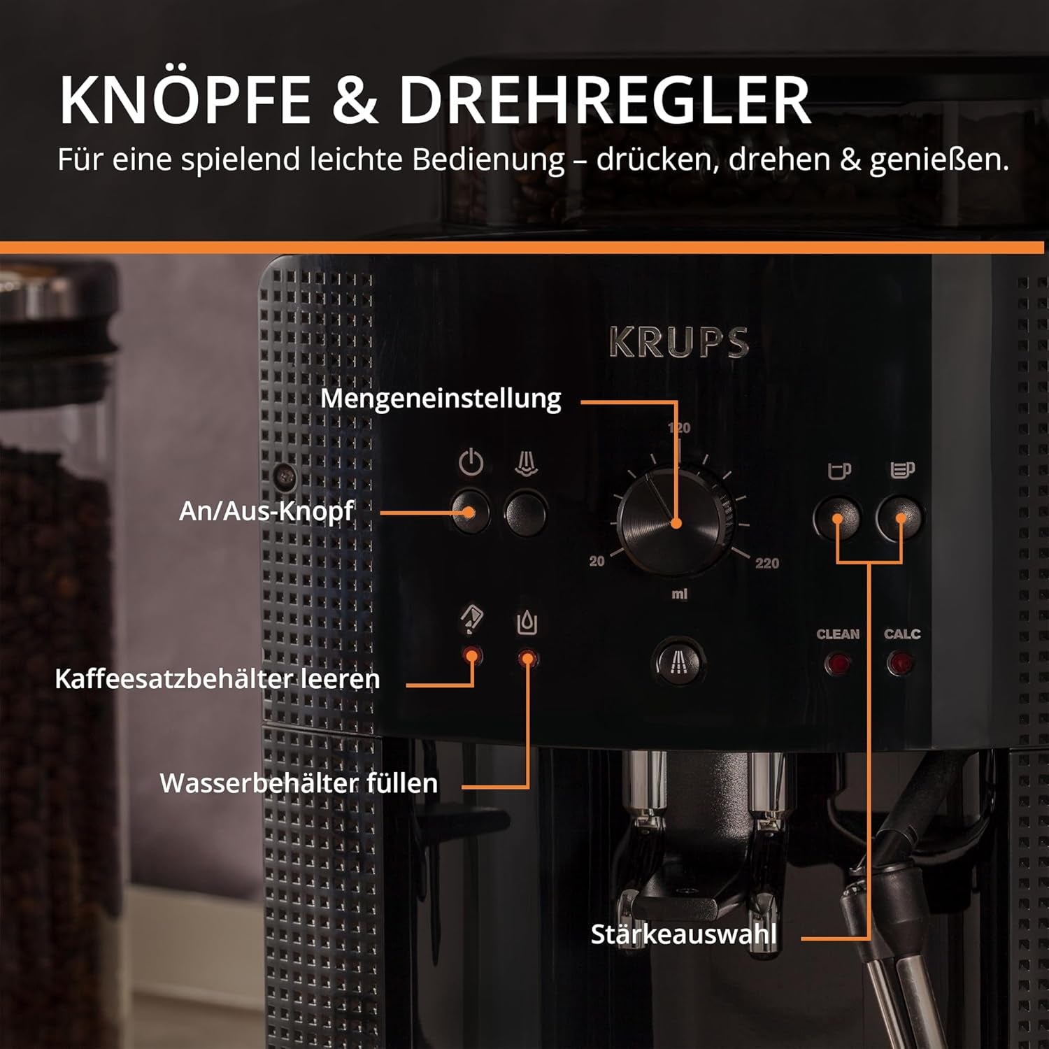 Ekspres automatyczny KRUPS Arabica Picto, kompaktowa konstrukcja, łatwa obsługa, intuicyjne regulowane pokrętło, spieniacz do mleka, funkcja 2 filiżanek, ekspres do kawy, czarny, EA810870