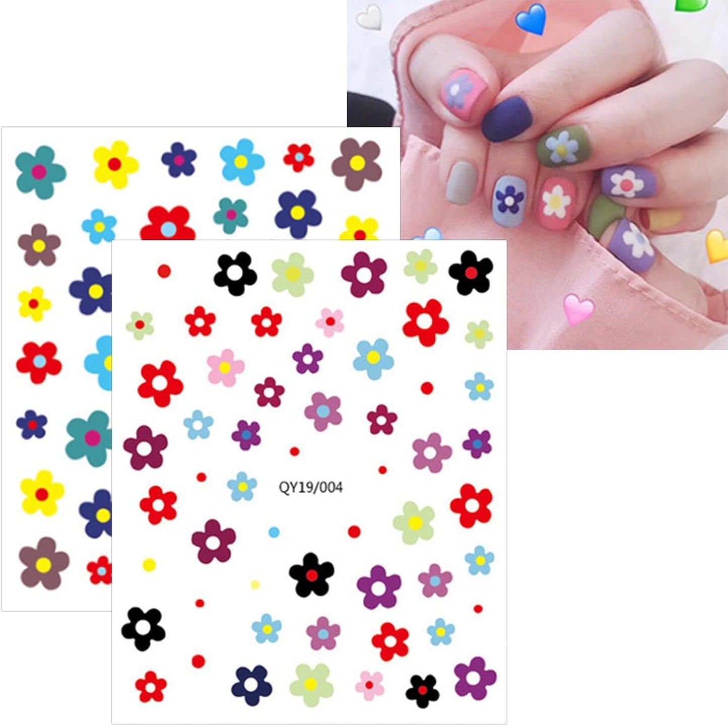 JMEOWIO Süße Nagelsticker Für Kinder 14 Blatt Nail Art Naklejka Selbstklebend Nagelaufkleber Regenbogen Blumen Frucht Dekoration Nageldesign Zubehör