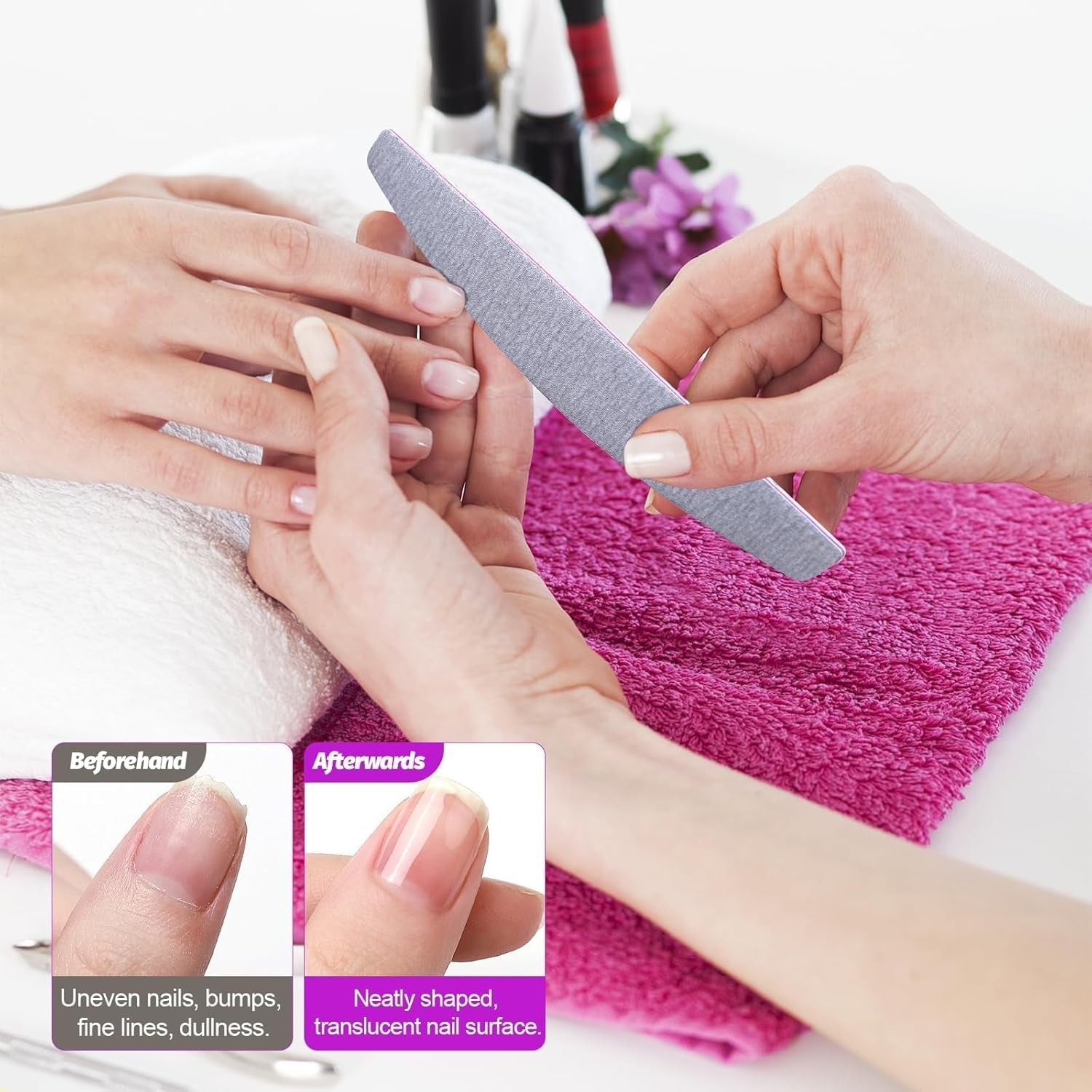50 Stück Nagelfeile 100/180, Halbmond Nagelfeilen Für Gelnägel, Doppelseitige Nagelfeilen Set, Pilnik do paznokci, Grit Jednorazowy pilnik do paznokci Für Nagelstudios DIY Nail Art Zuhause, Weiß