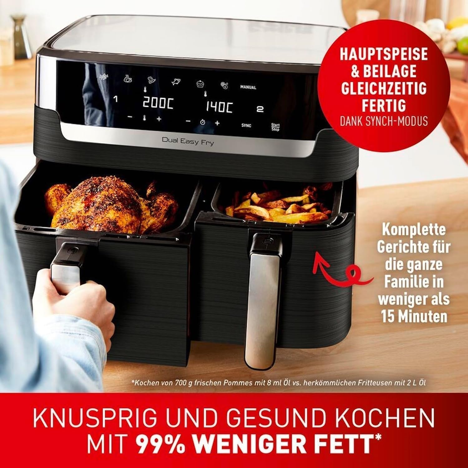 Frytownica na gorące powietrze Tefal Dual Easy Fry z dwiema komorami, pojemność 5,2/3,1 litra, dwie niezależne szuflady, 7 programów Sprzęt AGD Naty Shop