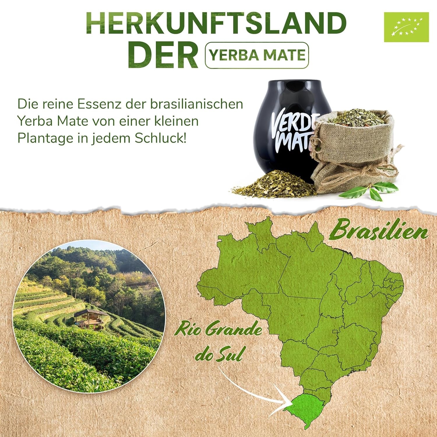 Verde Mate Green Orgánica 500 G – Organiczna Yerba Mate z Brazylii – bezdymna i starannie przetworzona 0,5 kg