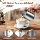 Kubek na mleko, kubek na mleko ze stali nierdzewnej 350 ml ze znacznikiem miarki, akcesoria baristy, kubek na mleko do cappuccino, espresso, latte art, miłośnicy kawy, srebro, 355 ml
