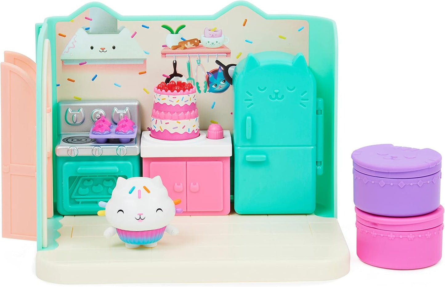 Domek dla lalek Gabby, zestaw Purific Pool Party z figurkami Gabby i Surykatki oraz pokój Deluxe, pieczenie ciast, kuchnia z ciastami
