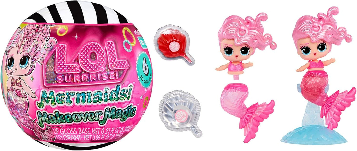 LOL niespodzianka! Mermaids Makeover Magic Tots - Prawdziwy błyszczyk do ust dla Ciebie i Twojej lalki do samodzielnego wykonania, miksowania i tworzenia makijażu, Zabawna zabawa w wodzie, 6 lalek do zebrania - Wiek 4+