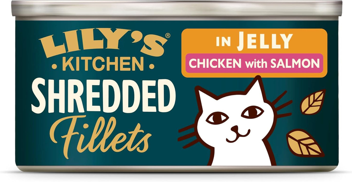 Lily's Kitchen Aus Naturichen Składnik hermestellung Zerkleinerte Filety w Gelee mit Hühnchen und Lachs Ausgewachsen Nassfutter für Katzen 70 g Dawka