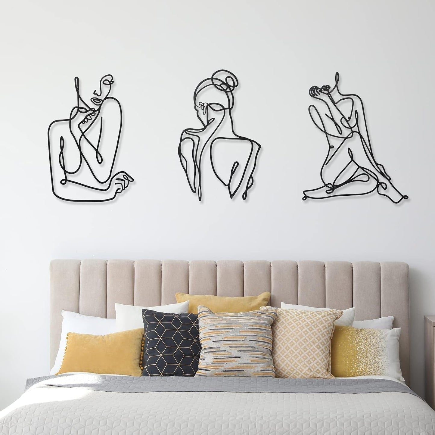3 sztuki Metalowa minimalistyczna kobieta Wall Art Deco Nowoczesna metalowa abstrakcyjna kobieta Wall Art Kobieca pojedyncza linia Rysunki do powieszenia w salonie (czarny, nowoczesny) Figurki i rzeźby Naty Shop