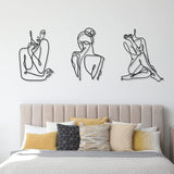 3 sztuki Metalowa minimalistyczna kobieta Wall Art Deco Nowoczesna metalowa abstrakcyjna kobieta Wall Art Kobieca pojedyncza linia Rysunki do powieszenia w salonie (czarny, nowoczesny) Figurki i rzeźby Naty Shop