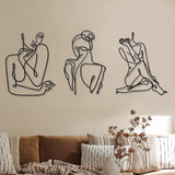 3 sztuki Metal Minimalistyczna kobieta Wall Art Deco Modern Metal Abstrakcyjna kobieta Wall Art Kobieca pojedyncza linia Rysunki do powieszenia w salonie (czarny, nowoczesny) Figurki i rzeźby Naty Shop Czarny nowoczesny