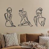 3 sztuki Metalowa minimalistyczna kobieta Wall Art Deco Nowoczesna metalowa abstrakcyjna kobieta Wall Art Kobieca pojedyncza linia Rysunki do powieszenia w salonie (czarny, nowoczesny) Figurki i rzeźby Naty Shop Czarny 35L X 29B Cm