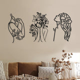 3 sztuki Metalowa minimalistyczna kobieta Wall Art Deco Nowoczesna metalowa abstrakcyjna kobieta Wall Art Kobieca pojedyncza linia Rysunki do powieszenia w salonie (czarny, nowoczesny) Figurki i rzeźby Naty Shop Elegancki 35L X 25B Cm