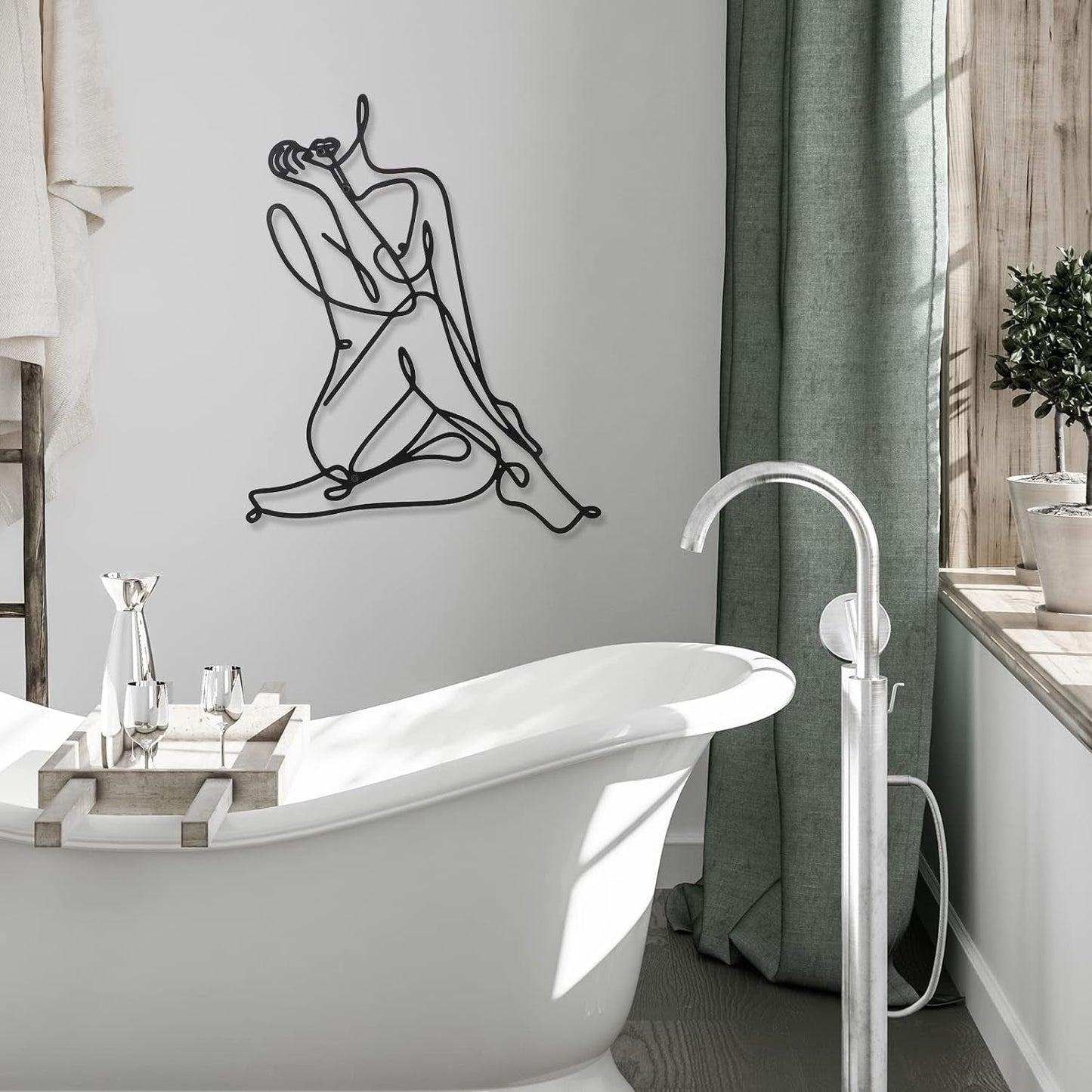 3 sztuki Metalowa minimalistyczna kobieta Wall Art Deco Nowoczesna metalowa abstrakcyjna kobieta Wall Art Kobieca pojedyncza linia Rysunki do powieszenia w salonie (czarny, nowoczesny) Figurki i rzeźby Naty Shop