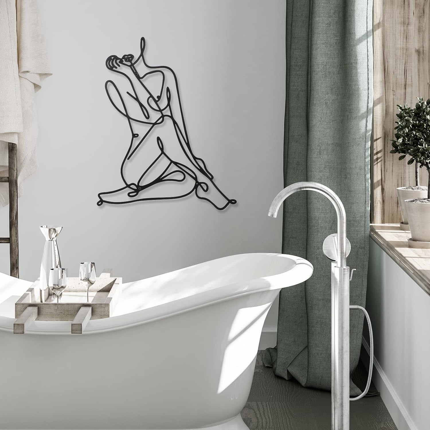 3 sztuki Metalowa minimalistyczna kobieta Wall Art Deco Nowoczesna metalowa abstrakcyjna kobieta Wall Art Kobieca pojedyncza linia Rysunki do powieszenia w salonie (czarny, nowoczesny) Figurki i rzeźby Naty Shop