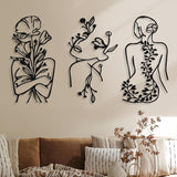 3 sztuki Metal Minimalistyczna kobieta Wall Art Deco Nowoczesna metalowa Abstrakcyjna kobieta Wall Art Kobieca pojedyncza linia Rysunki do powieszenia w salonie (czarny, nowoczesny) statuetki i rzeźby Naty Shop Black Plant