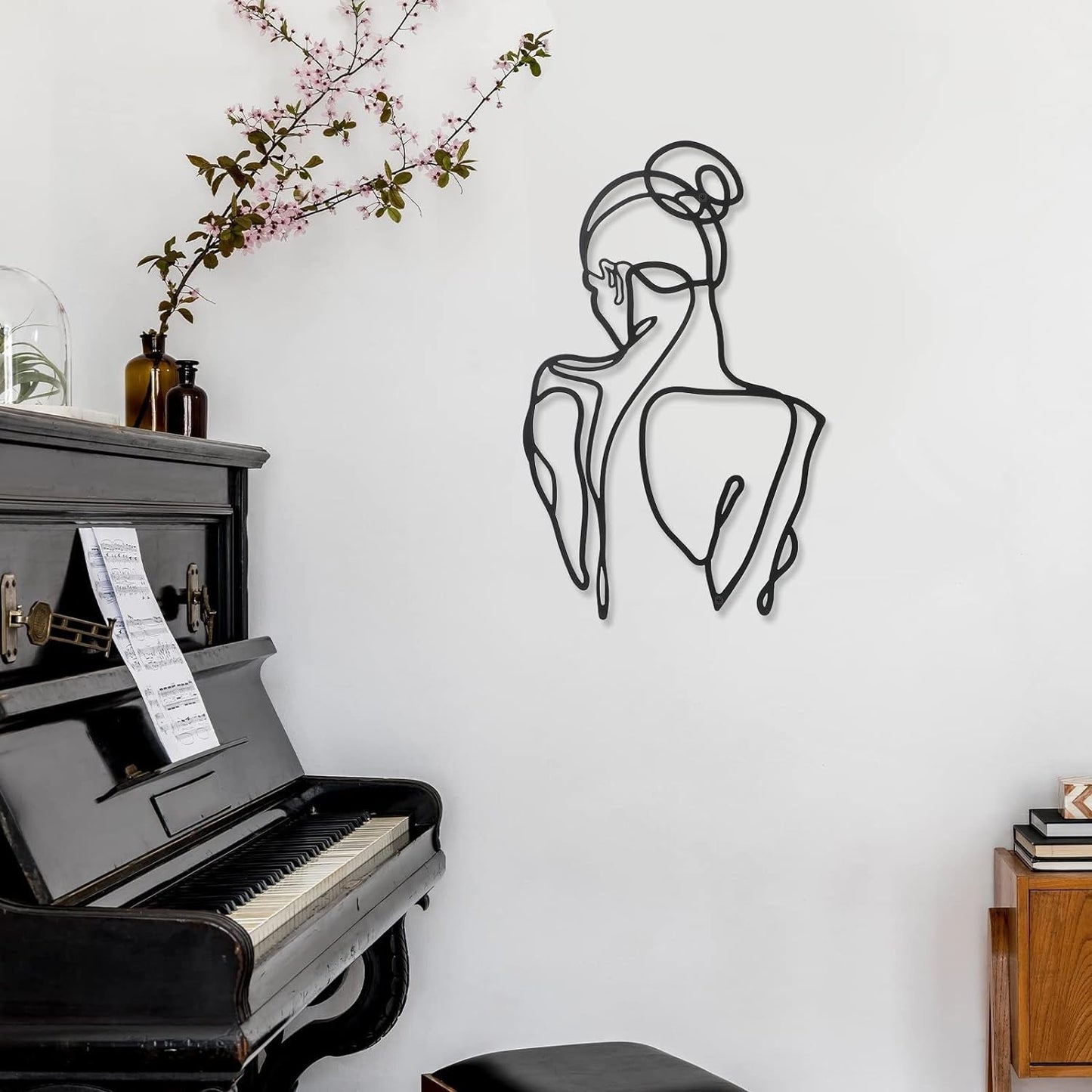 3 sztuki Metalowa minimalistyczna kobieta Wall Art Deco Nowoczesna metalowa abstrakcyjna kobieta Wall Art Kobieca pojedyncza linia Rysunki do powieszenia w salonie (czarny, nowoczesny) Figurki i rzeźby Naty Shop