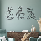 3 sztuki Metalowa minimalistyczna kobieta Wall Art Deco Nowoczesna metalowa abstrakcyjna kobieta Wall Art Kobieca pojedyncza linia Rysunki do powieszenia w salonie (czarny, nowoczesny) Figurki i rzeźby Naty Shop