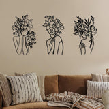 3 sztuki Metal Minimalistyczna kobieta Wall Art Deco Nowoczesna metalowa Abstrakcyjna kobieta Wall Art Kobieca pojedyncza linia Rysunki do powieszenia w salonie (czarny, nowoczesny) statuetki i rzeźby Sklep Naty Vivid Black