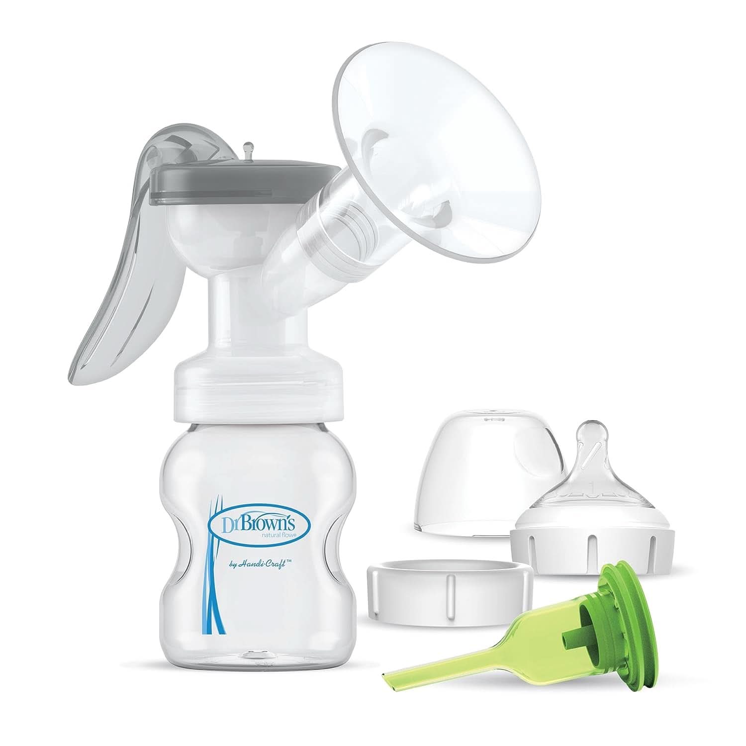 Laktator ręczny ze 100% silikonem Ochrona Softshape (B, kołnierz 25 mm) i opcjami antykolkowymi + Butelka 150 ml z szeroką szyjką i smoczkiem o wolnym przepływie poziomu 1 Akcesoria Żywność i karmienie piersią Sklep Bebe Naty