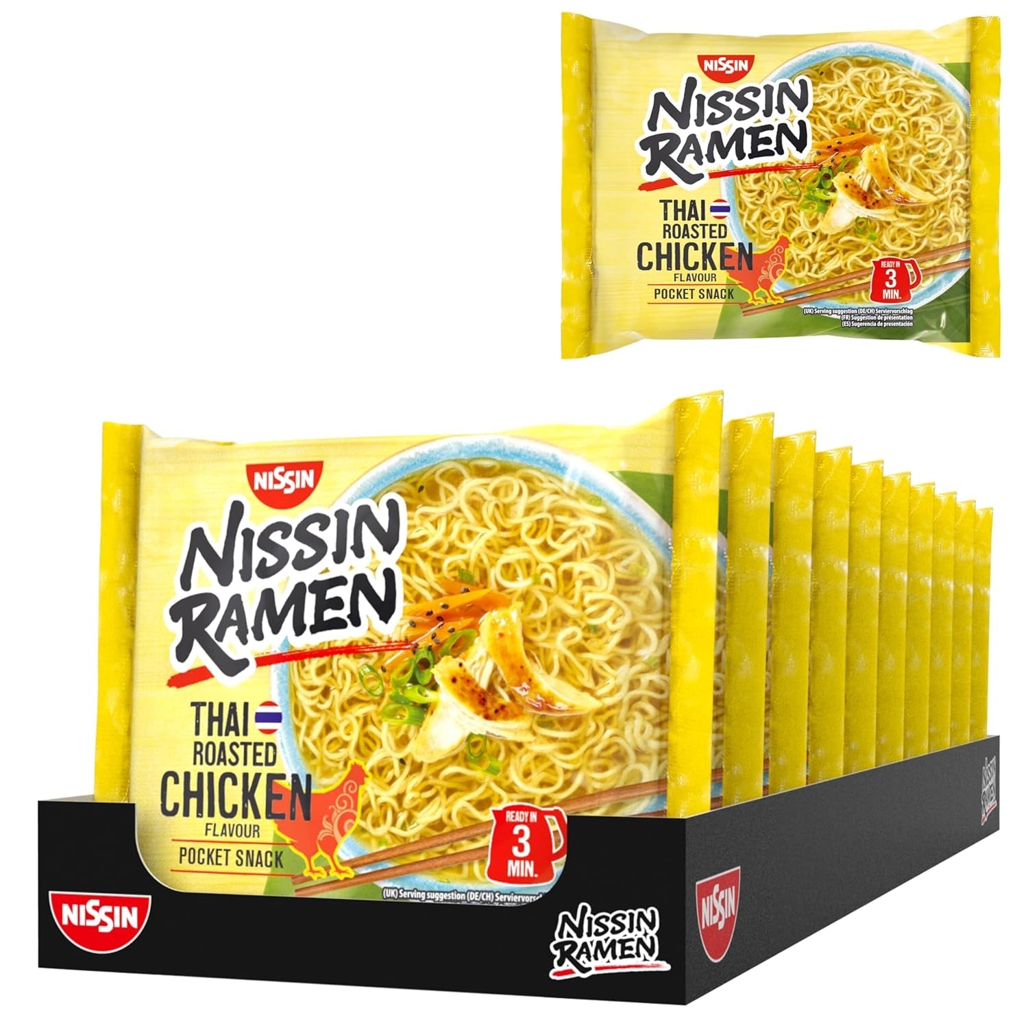 Nissin Ramen - Tajski Pieczony Kurczak 10 Paczek Makaron Natychmiastowy w Stylu Azjatyckim Przepis Tajski Szybkie i Łatwe Jedzenie Azjatyckie (10 x 65g)