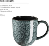 MĘSER 934110 Seria Filippa, Ceramiczny zestaw zastawy stołowej dla 4 osób, Nowoczesny kombinowany zestaw zastawy stołowej składający się z 16 sztuk; Plates, bowls and cups with reactive glaze in green and black, Stoneware, Green