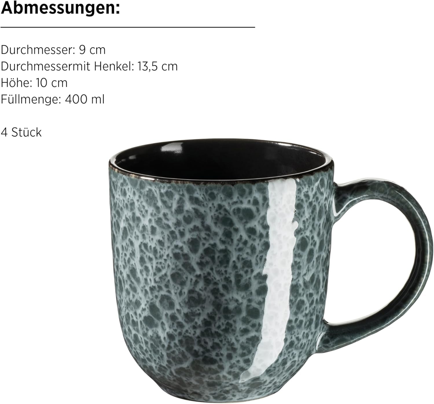 MĘSER 934110 Seria Filippa, Ceramiczny zestaw zastawy stołowej dla 4 osób, Nowoczesny kombinowany zestaw zastawy stołowej składający się z 16 sztuk; Plates, bowls and cups with reactive glaze in green and black, Stoneware, Green
