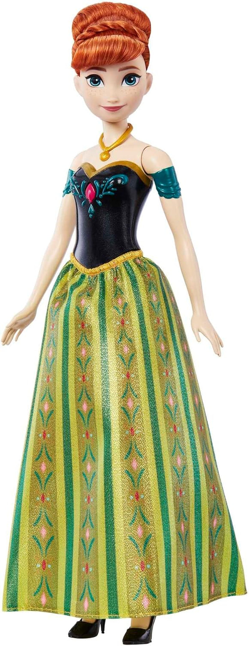 Mattel Disney Frozen Singing Anna Doll - 30-sekundowy fragment piosenki, klasyczny strój zamkowy, odpinana miękka spódnica, czesane włosy, dla dzieci w wieku 3+, wersja niemiecka, HMG41