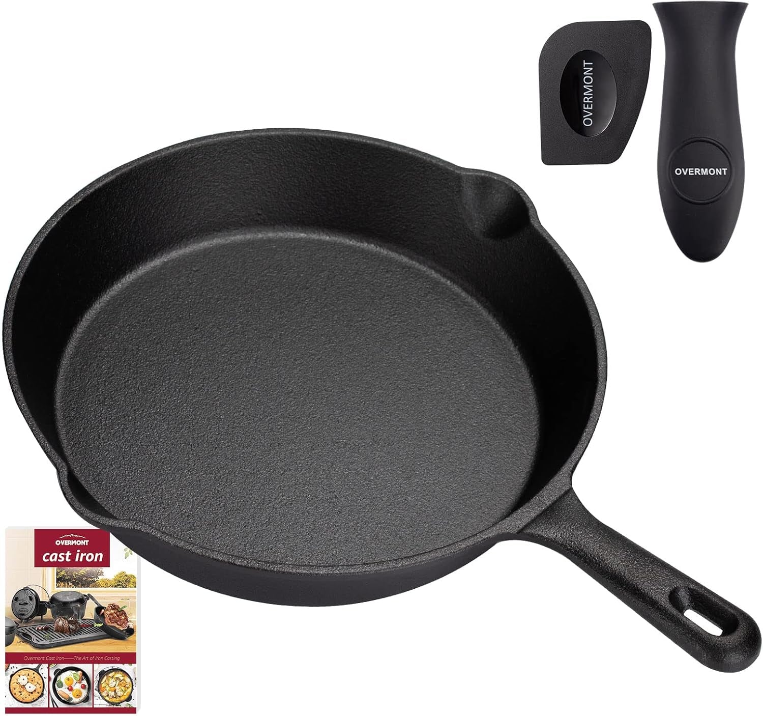 Żeliwna patelnia grillowa z uchwytem OVERMONT Garnki i patelnie Naty Shop Okrągła 25 cm