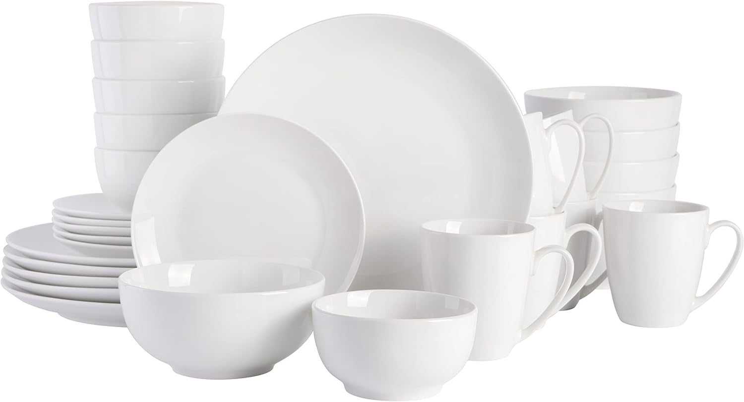 Zestaw porcelanowych naczyń obiadowych Zen w formie bufetu, serwis na 6 osób (30 sztuk), biały (filiżanki)