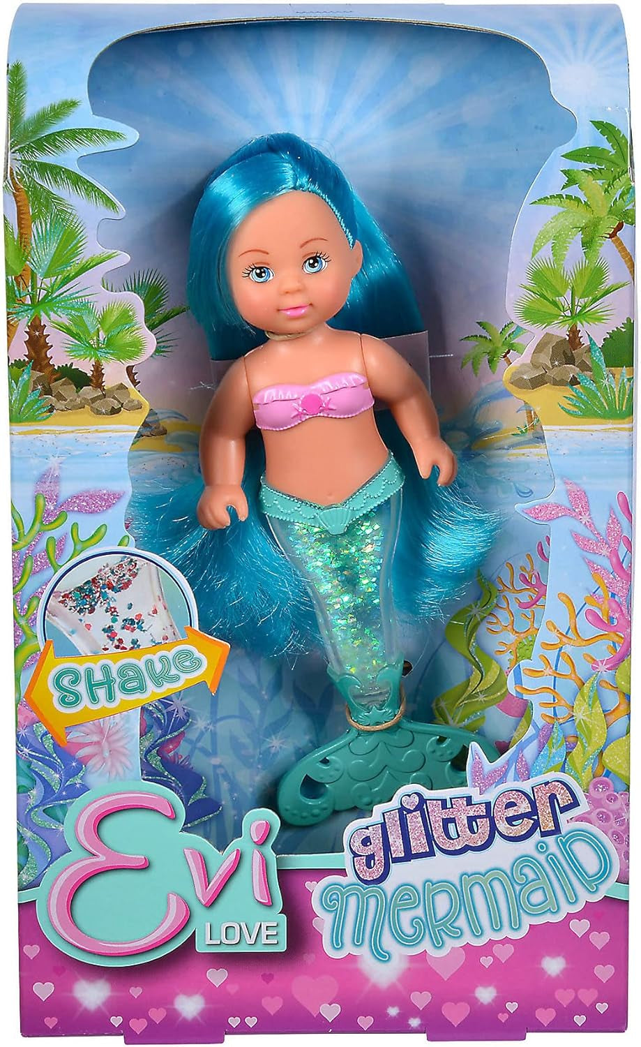 Simba 105733482 - Evi Love Glitter Mermaid, lalka syrenka z płetwą ogonową, która świeci po potrząśnięciu. Oferowany jest tylko JEDEN przedmiot.