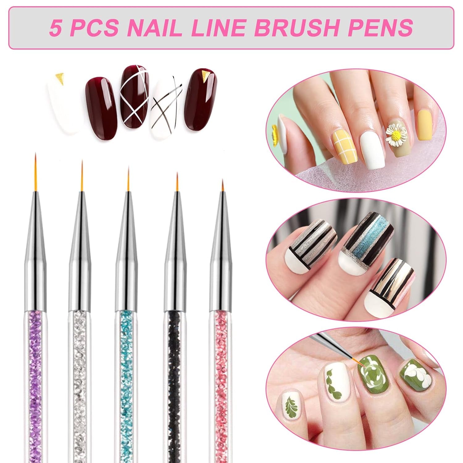 Sularpek Pinsel do zdobienia paznokci, 5 Stück Nageldesign Pinsel, Narzędzia do rozsiania paznokci, Nail Art Liner-Pinsel, Zum Herstellen Von Nagellack, Punktieren, Feinmalerei, DIY