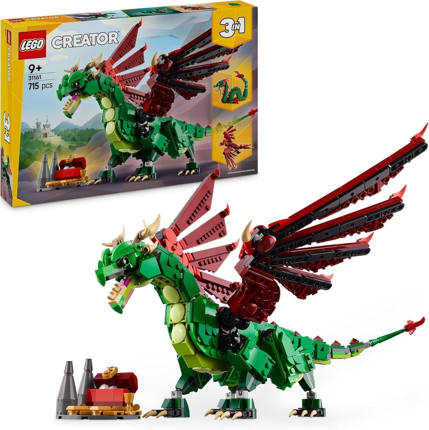 LEGO Creator 3w1 Zielony smok - Zabawka - Przekształca się w węża morskiego lub Feniksa - Zabawka do budowania zwierząt dla dzieci - Prezent dla chłopców i dziewcząt od 9 lat 31161 Zestawy do budowania Besuche den LEGO-Store Domyślny tytuł