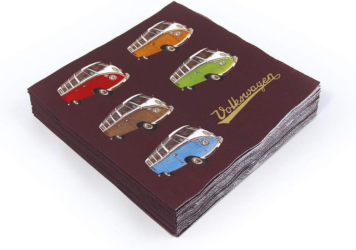 Kolekcja BRISA VW - Serwetki stołowe Volkswagen T1 Bus (paski Samba/czerwony/3 warstwy)