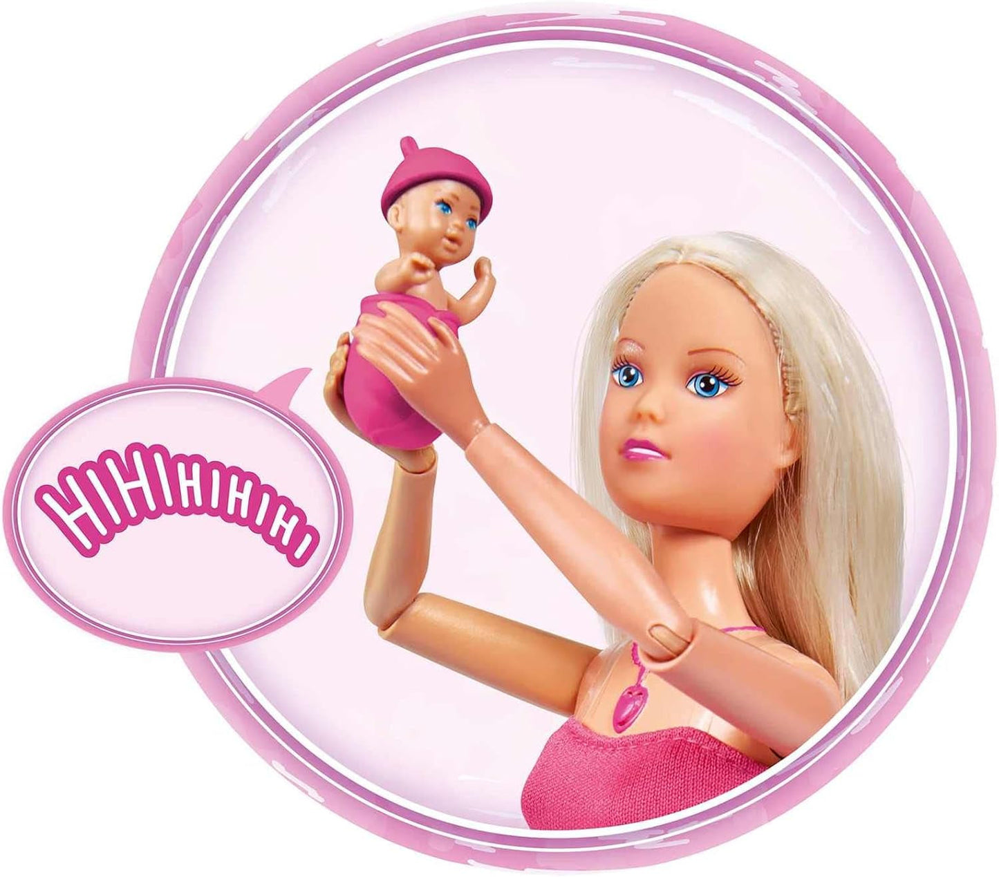 Simba 105733480 - Steffi Love Baby Bliss, lalka w ciąży i wspaniałe dźwięki, akcesoria i nosidełko dla dzieci