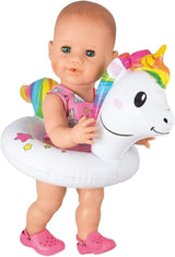 Heless 6601 - Koło do pływania Henri Unicorn dla lalek, rozmiar 28-35 cm, do zabawy w basenie, jeziorze i wannie