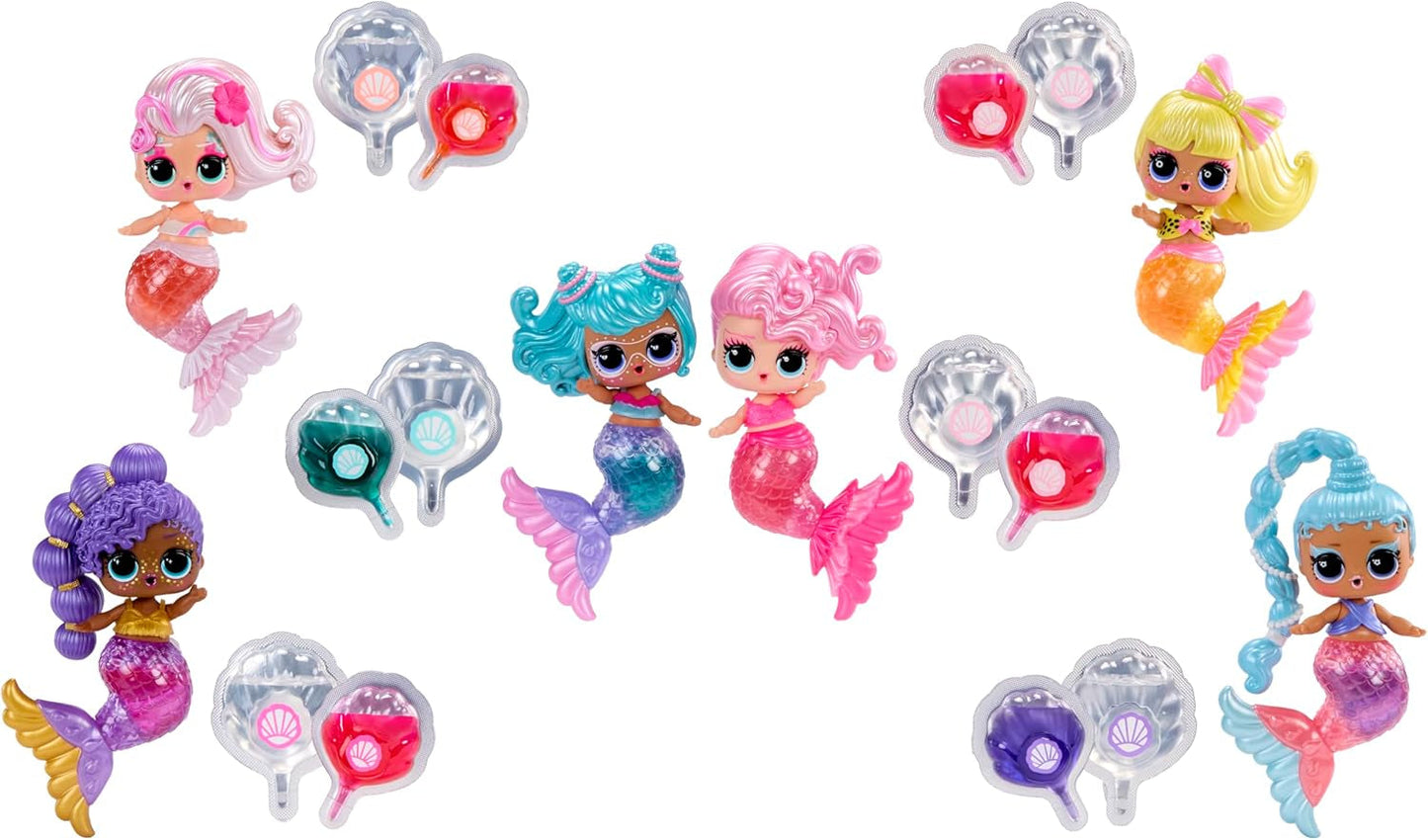 LOL niespodzianka! Mermaids Makeover Magic Tots - Prawdziwy błyszczyk do ust dla Ciebie i Twojej lalki do samodzielnego wykonania, miksowania i tworzenia makijażu, Zabawna zabawa w wodzie, 6 lalek do zebrania - Wiek 4+